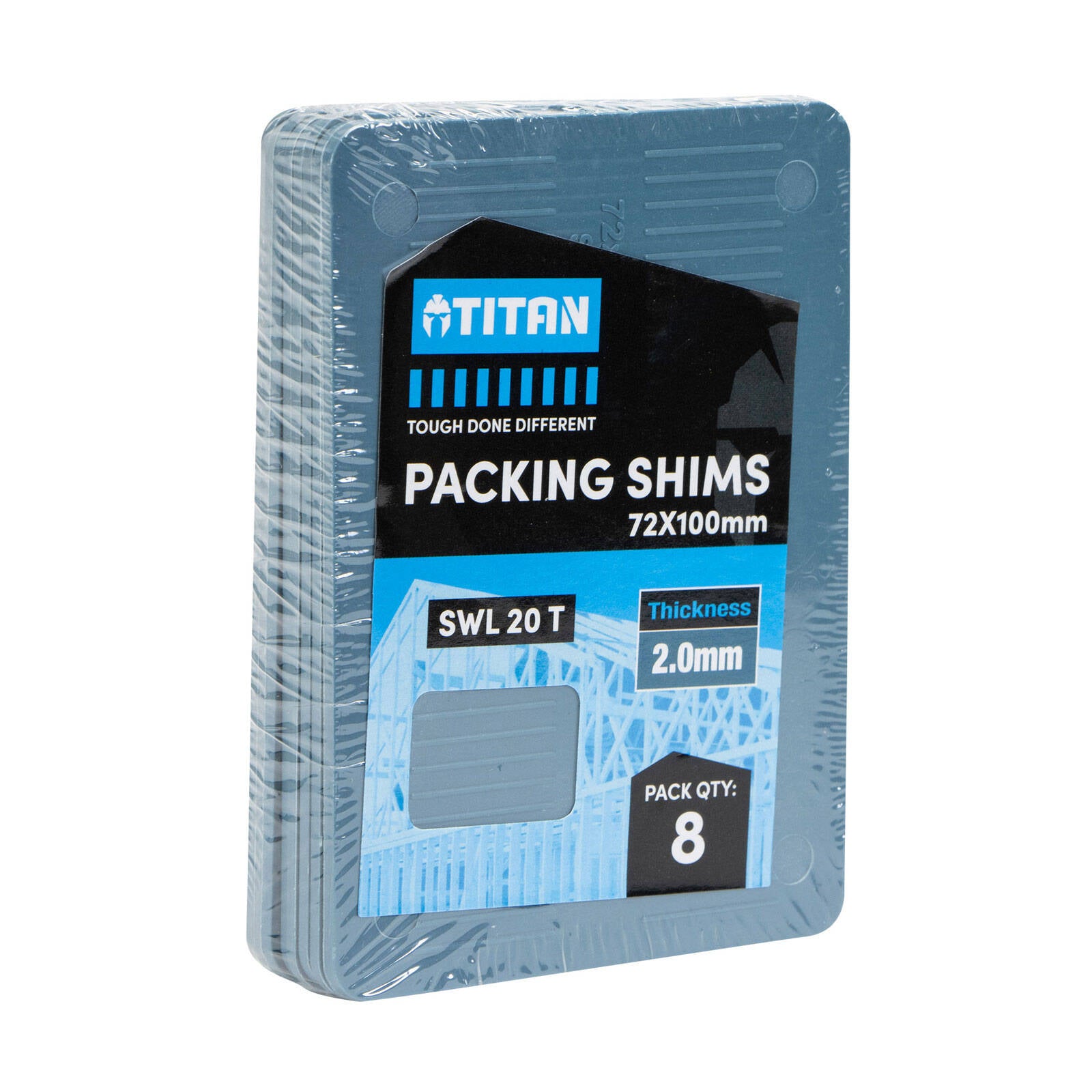 Titan Shim Packing 2 x 72 x 100mm, Blue, No-Slip Ribbed Plastic, 8 Piece