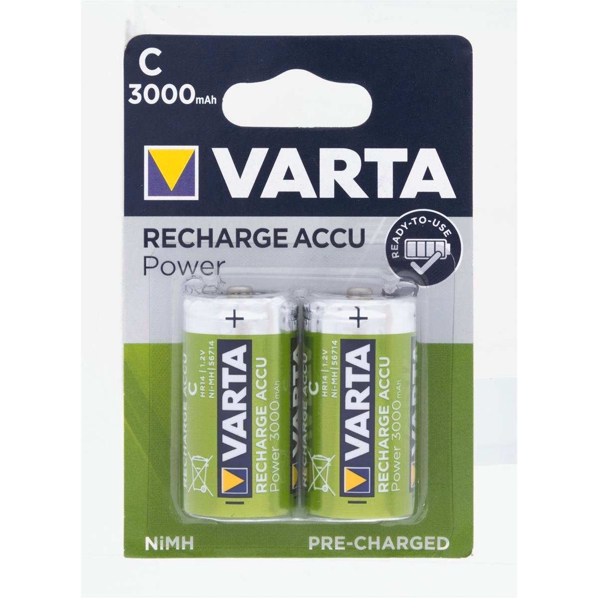 Varta C 3000mAh Rechargeable Ni-MH Batteries 2 Pack Ready to Use