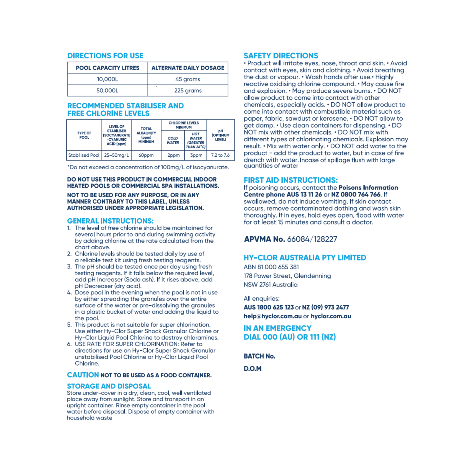 Hy-Clor 3-In-1 Pool Chlorine 2kg Granular Stabilised Sanitiser