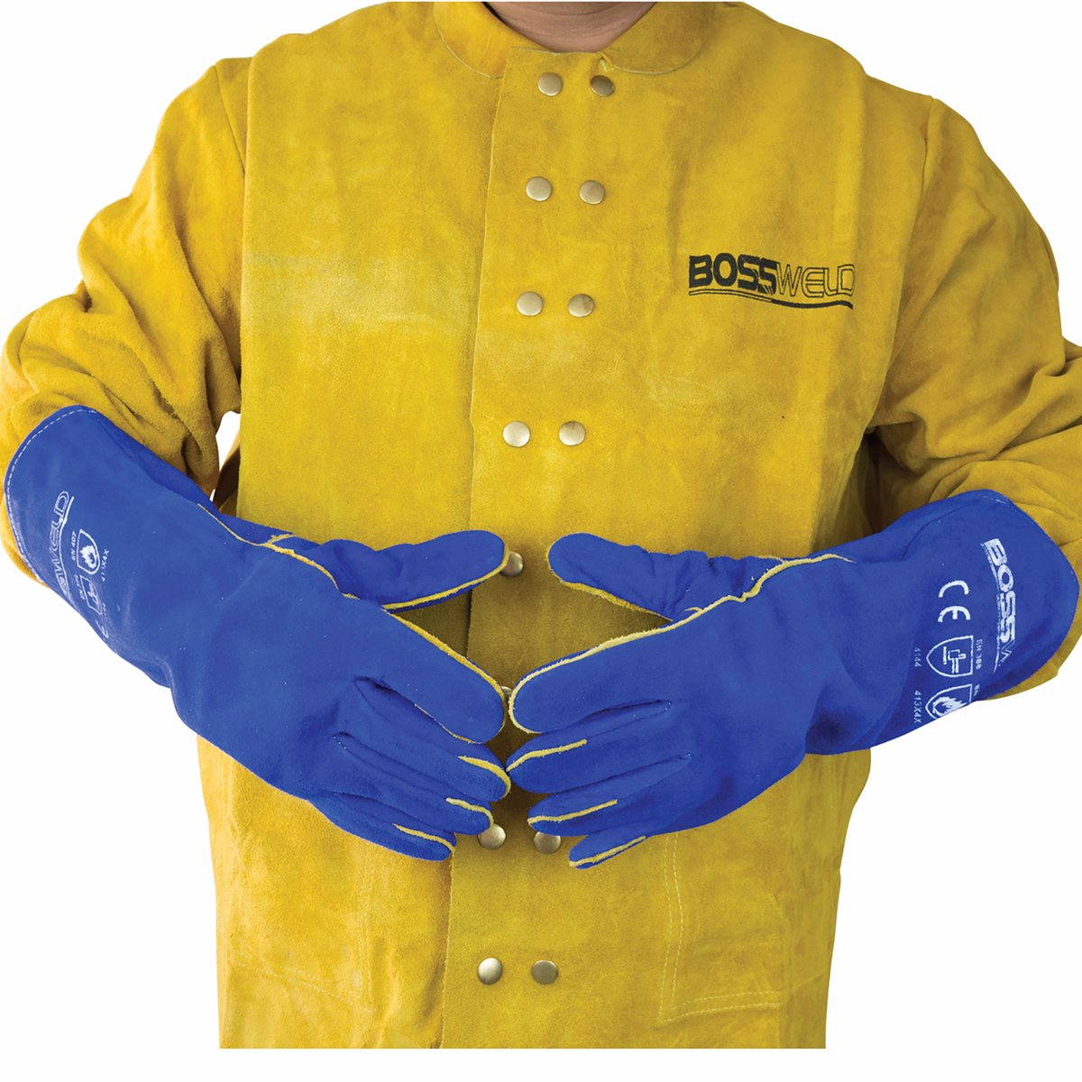Bossweld 16 Blue Welding Gloves - Heavy Duty Gauntlet - 40cm Length - SuperSaverAU - view 2