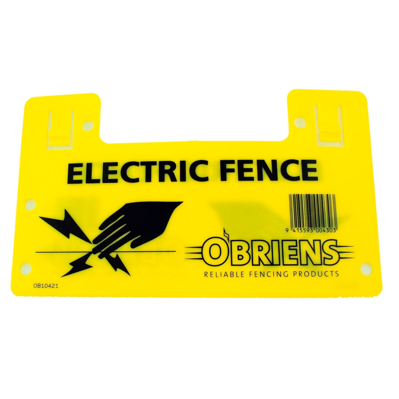 O'Briens Yellow Electric Fence Warning Sign 250mm