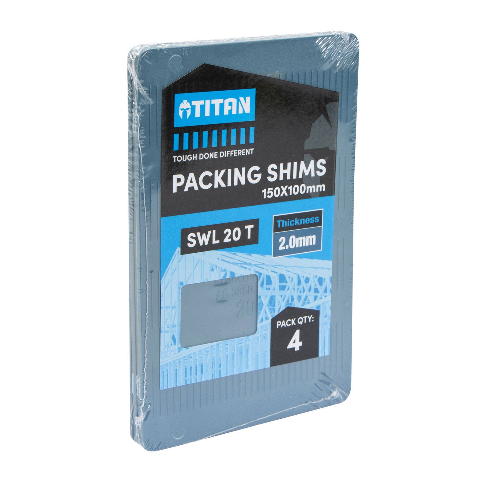 Titan Shim Packing 2 x 150 x 100mm, Blue, No-Slip Ribbed Plastic, 4 Piece