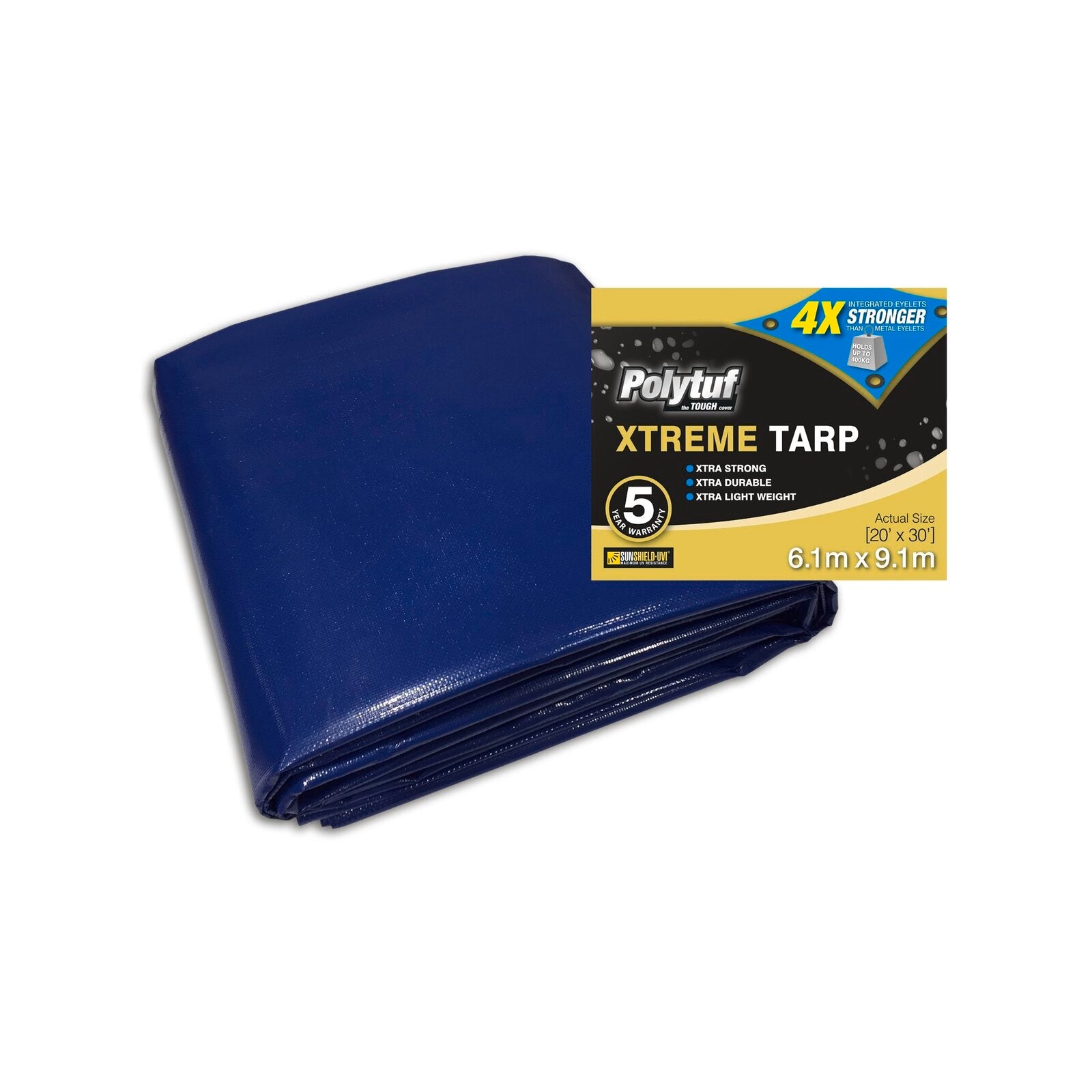 Polytuf Xtreme 6.1 x 9.1m Blue Polyolefin Tarpaulin Heavy Duty UV and Water Resistant