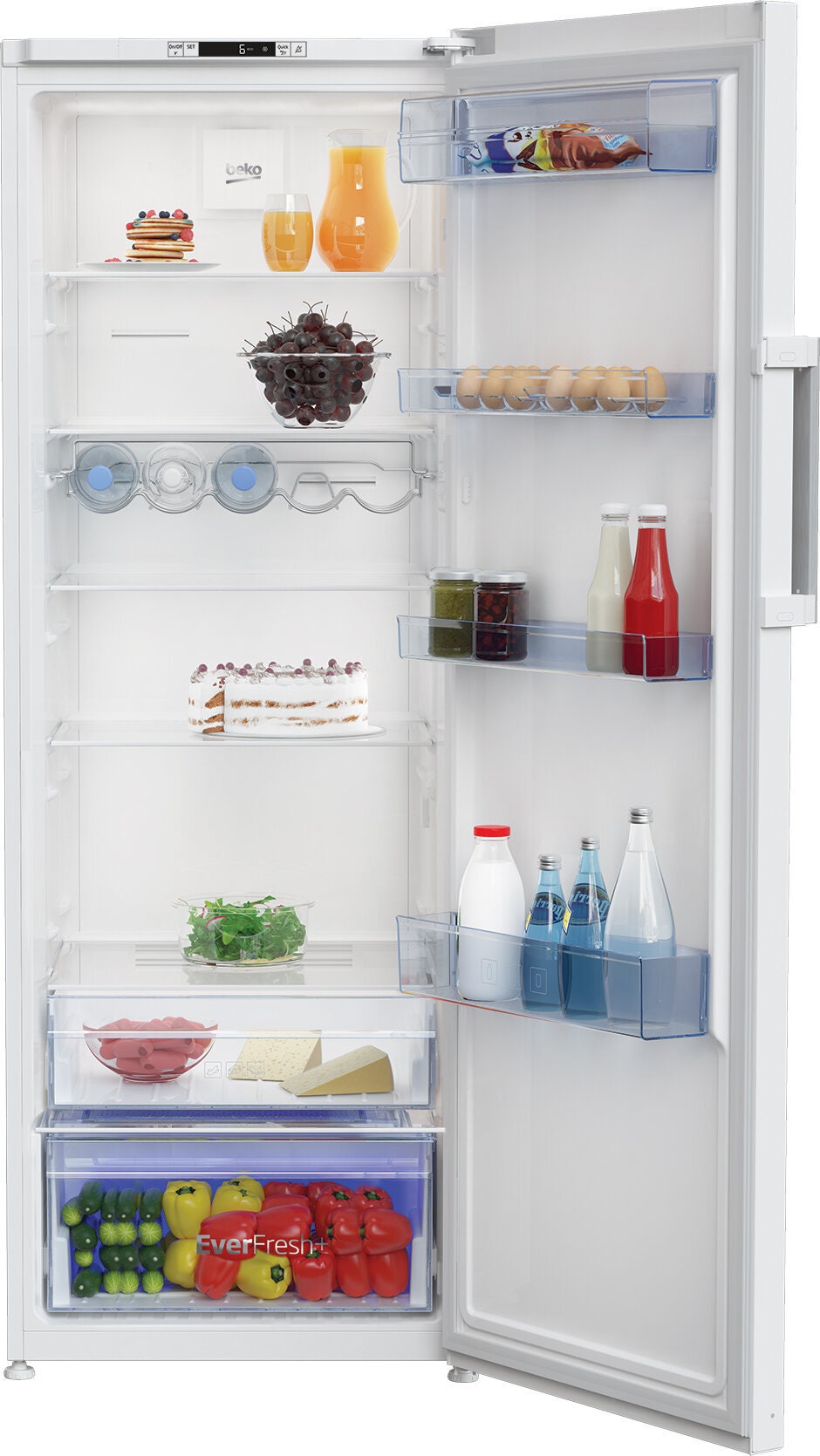 Beko 351L Upright Fridge - White, Frost Free, Active Fresh Blue Light, Everfresh+ Crisper - BAF369W