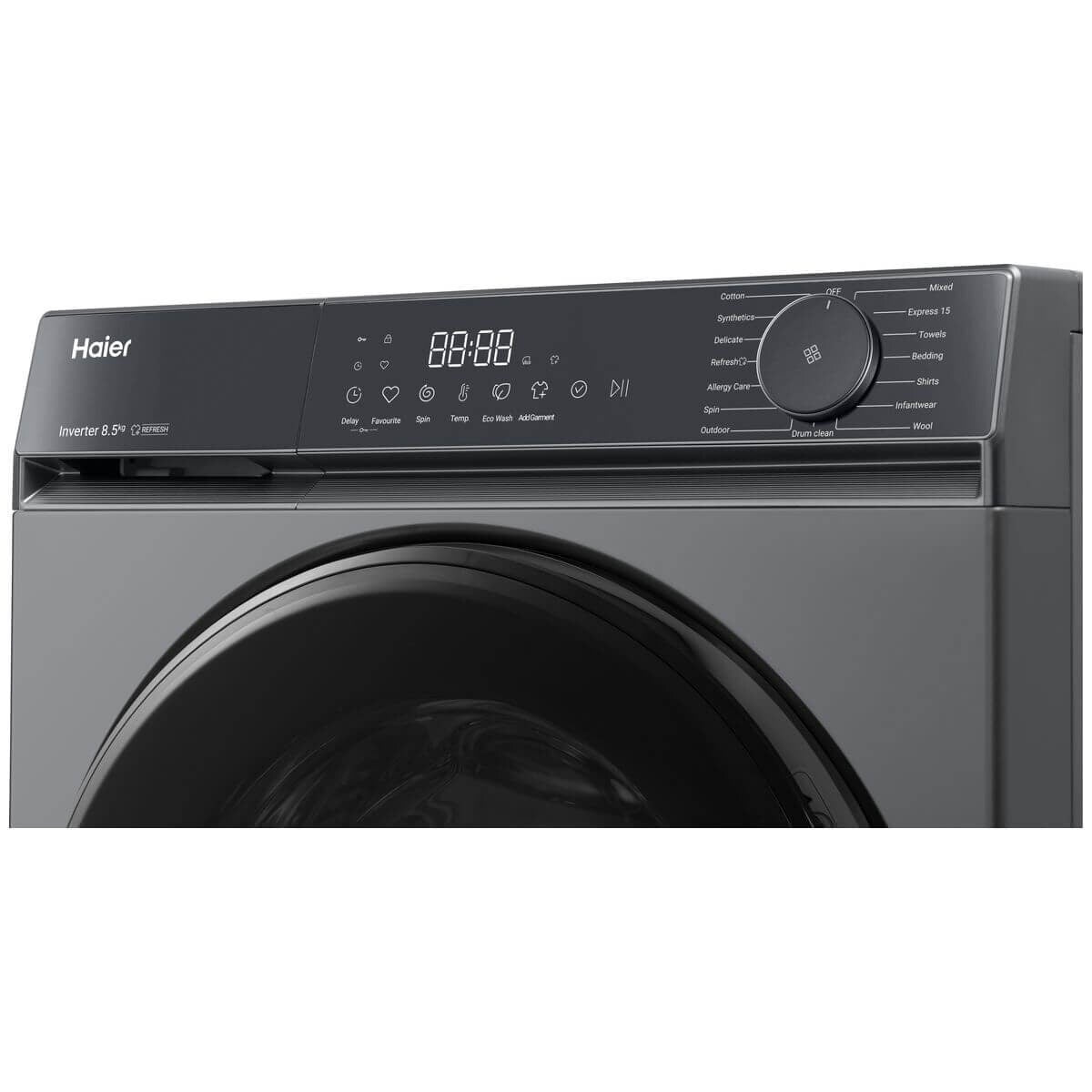 Haier 8.5kg Front Loader - Dark Grey, Express 15 Cycle, Steam Refresh, 5 Star Energy - HWF85KB1