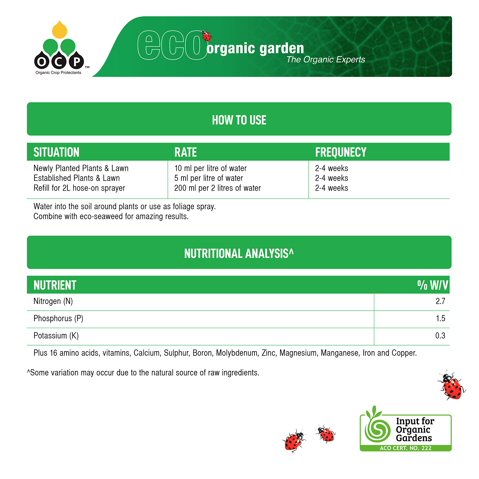 OCP Eco-Aminogro 1L Concentrate Liquid Organic Fertiliser