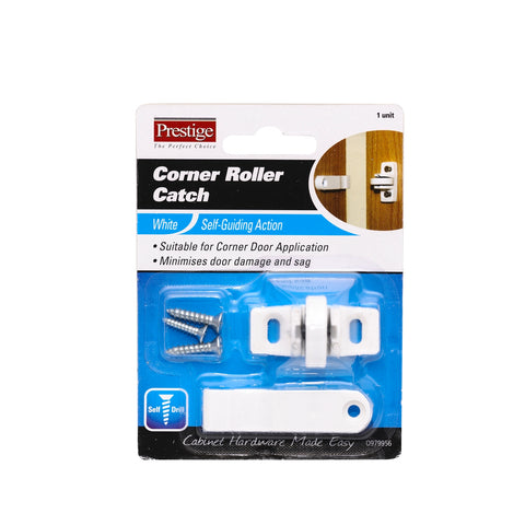 Prestige White Corner Roller Catch, 23.7mm, for Cabinet Doors