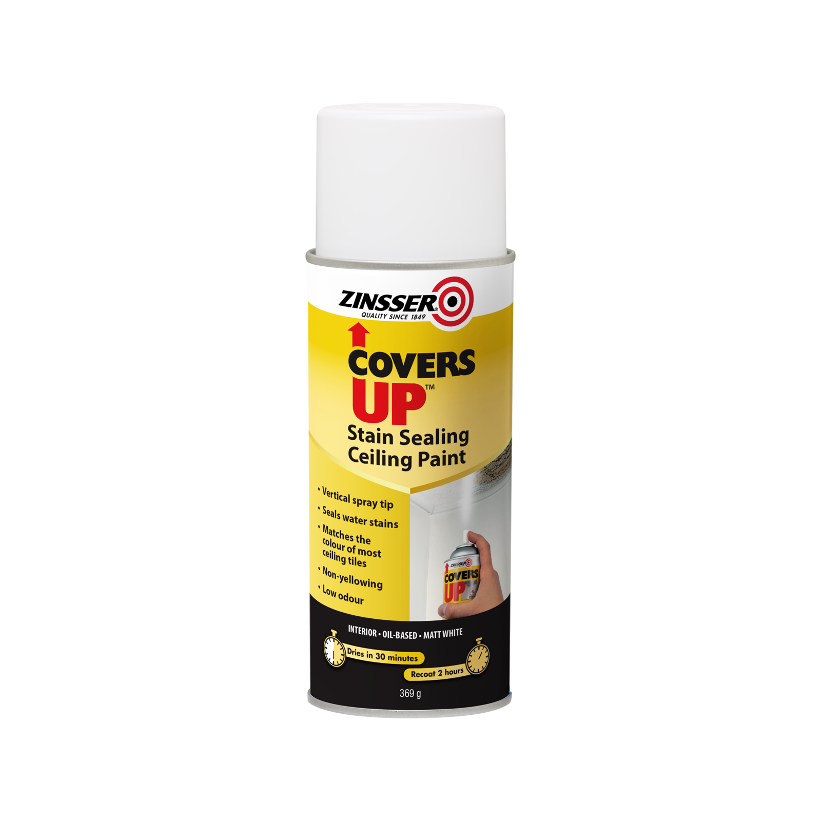 Zinsser Covers Up Oil-Based Stain-Sealing Ceiling Paint Aerosol White 369g