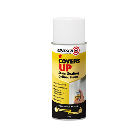 Zinsser Covers Up Oil-Based Stain-Sealing Ceiling Paint Aerosol White 369g