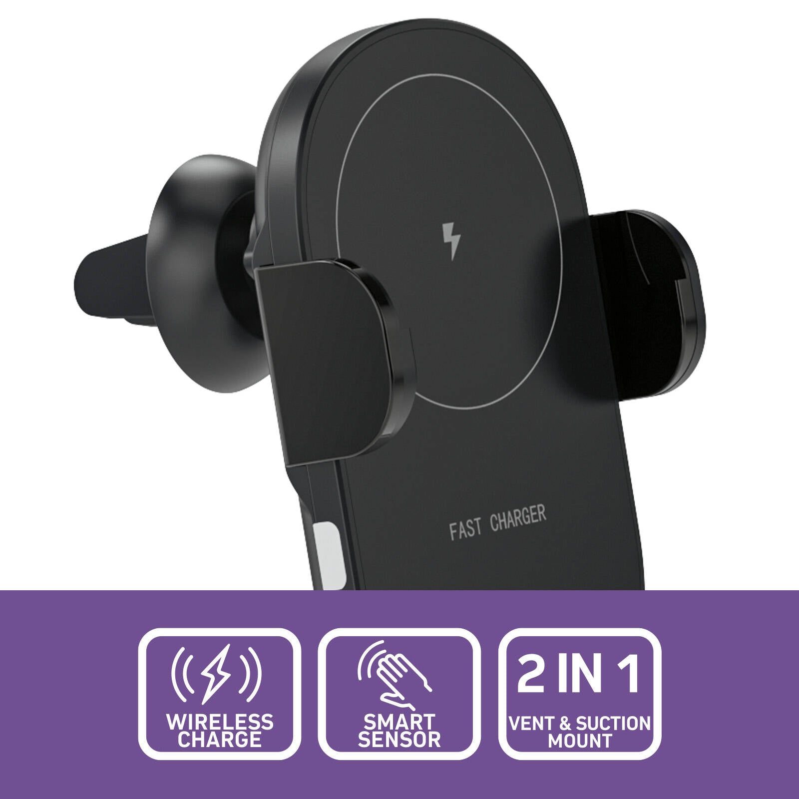 Antsig 15W Wireless Car Charger - Auto-Clamp, Vent & Suction Mount ABS AP0962B