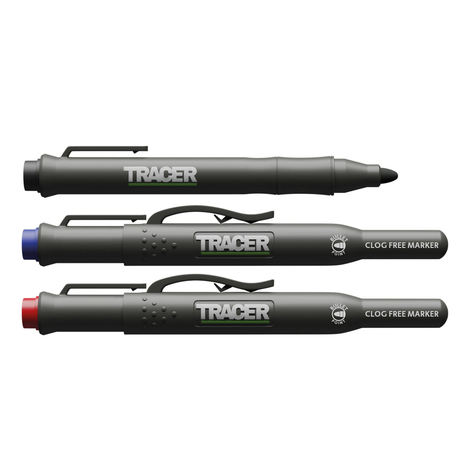 TRACER Clog Free Marker Kit, 3 Pack Black, Blue & Red
