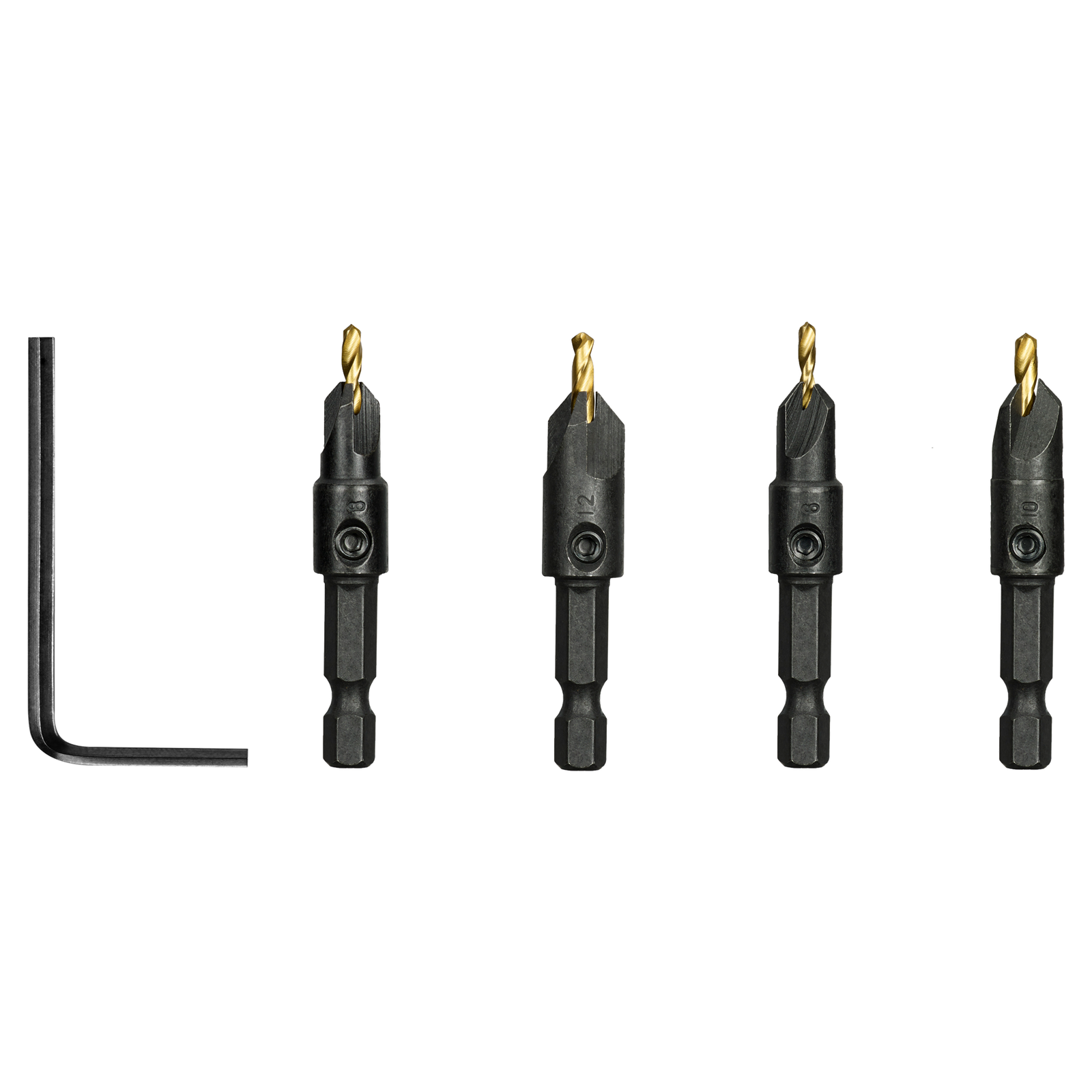 Ryobi 4 Piece Countersink Drill Bit Set RHSS-CDB4 - #6, #8, #10, #12 with Hex Key