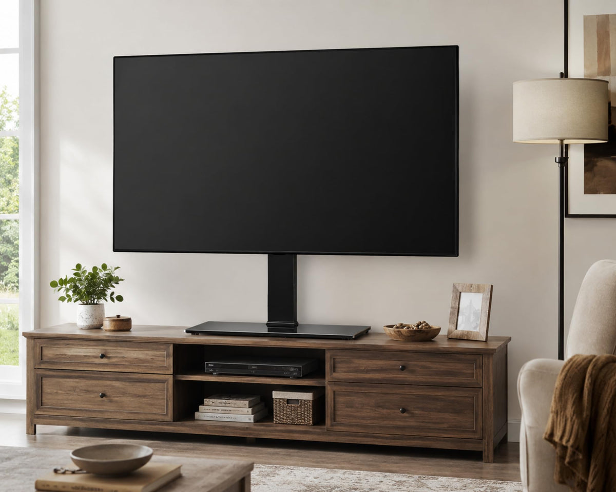 Universal Tabletop TV Stand for 50-80 Inch TVs - Black - Swivel 80 Degrees, 4 Height Settings, Holds 65kg, VESA to 800x6