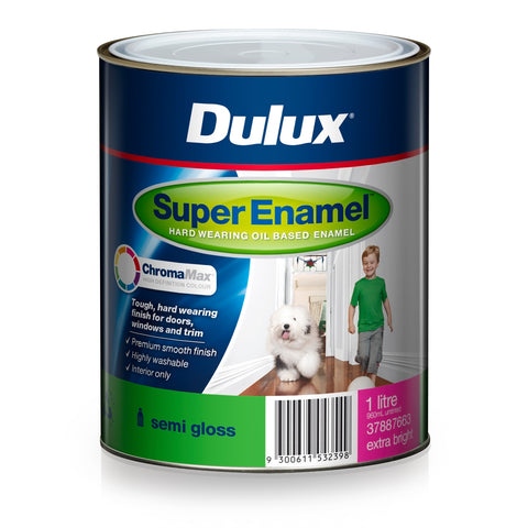 Dulux Super Enamel Semi Gloss Paint 1L Extra Bright Base - Tintable Interior Enamel