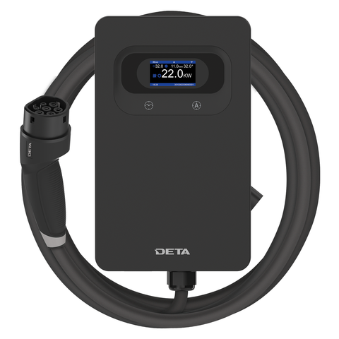 DETA 7/22kW Wall Mount Grid Smart EV Charger with 5m Cable EV200D-HA - Black