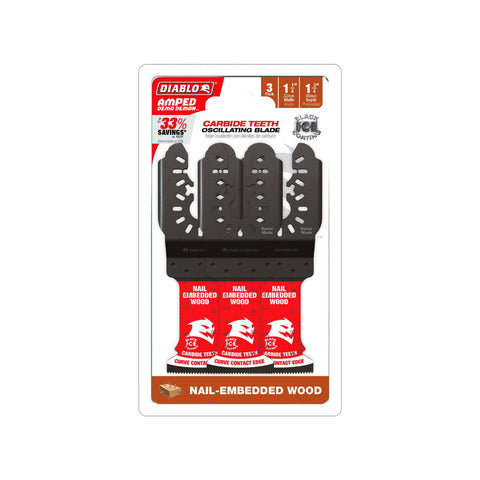 Diablo 32mm Universal Fit AMPED Demo Demon Carbide Oscillating Blade Nail-Embedded Wood 3 Pack