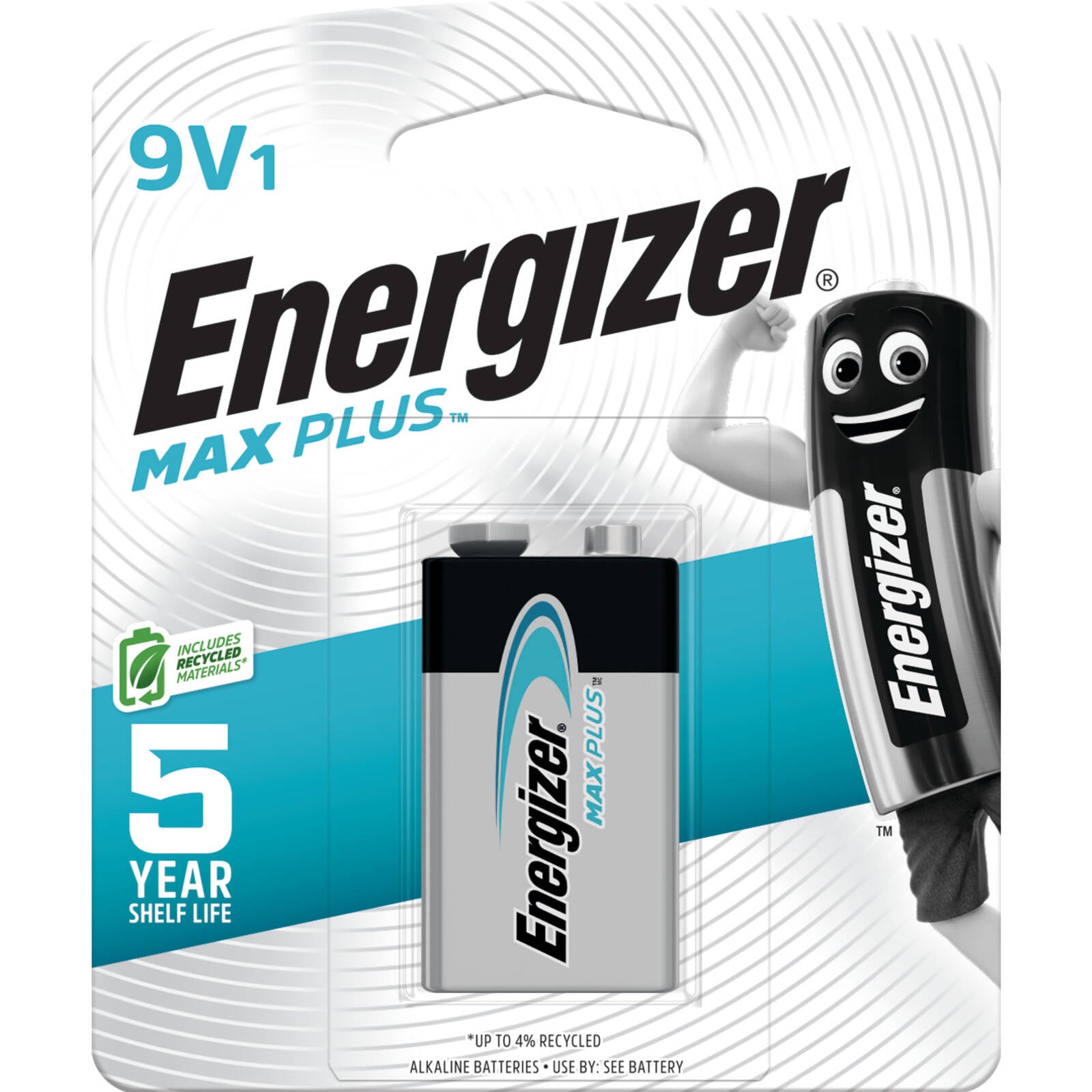 Energizer Max Plus 9V Alkaline Battery Single Long Lasting Power