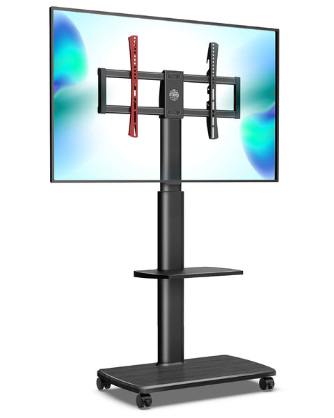 Universal Rolling TV Cart for 32-70 Inch TVs - Black - 2 Shelf Trolley, Height Adjustable, Swivel, Max VESA 600x400