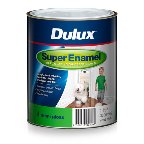 Dulux Super Enamel Semi Gloss Oil Based Paint 1L Vivid White, Interior, Tintable