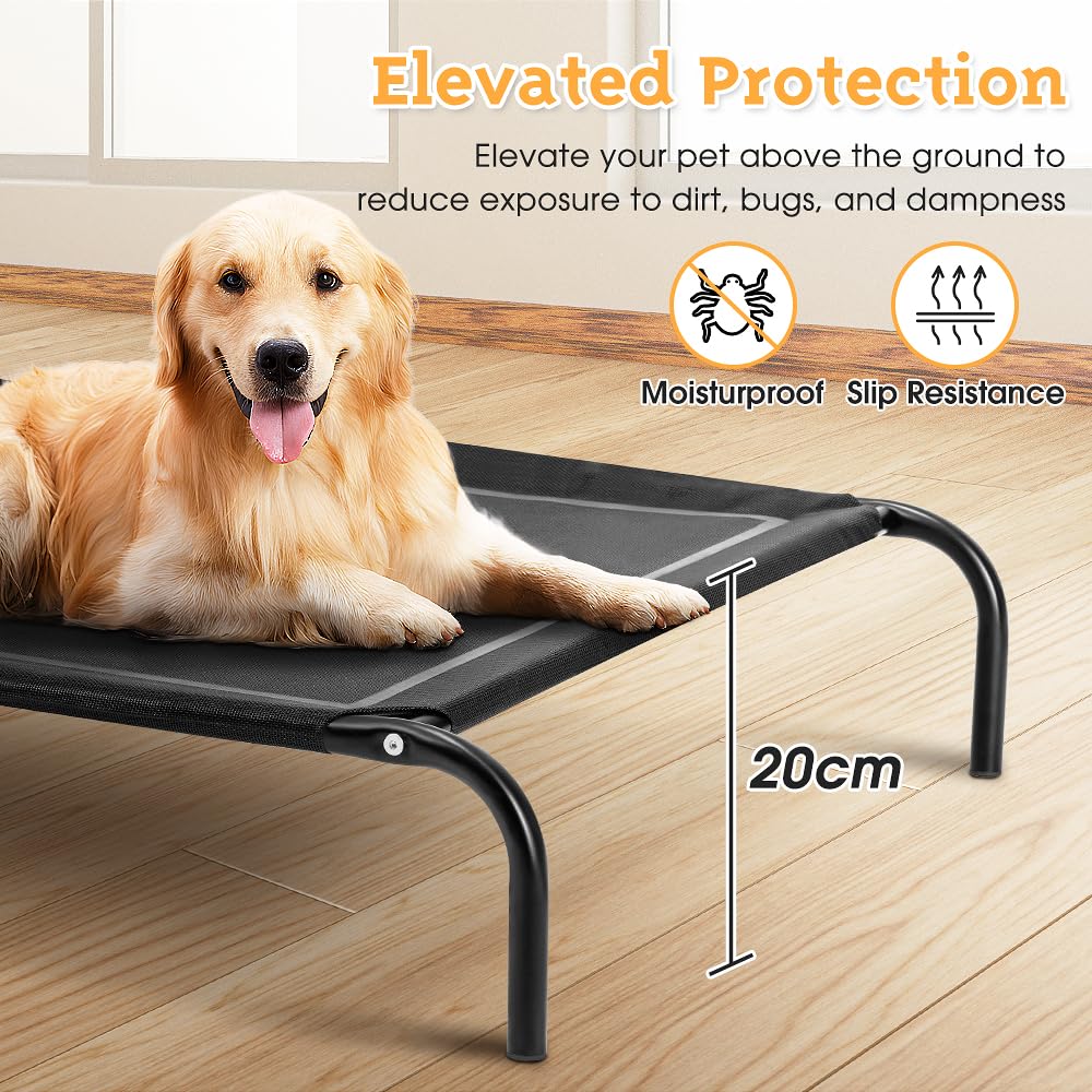Cooling Elevated Dog Bed - Black, XXL 137 x 90 x 20cm - Breathable Textilene Mesh, Skid Resistant Feet, Holds 60kg
