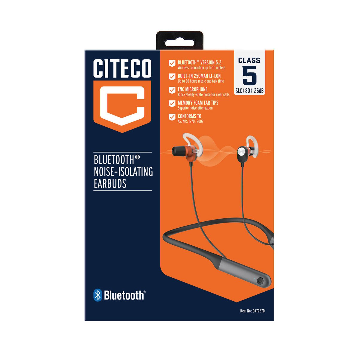 Citeco Bluetooth Noise-Isolating Earbuds, 26dB ENC Mic, IPX4 Sweat Resistant CTC-488135