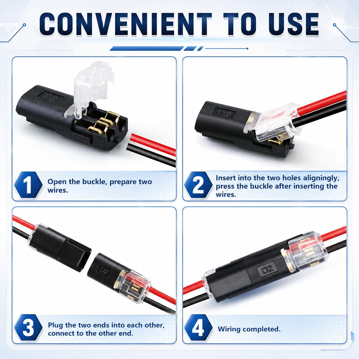 Quick-Connect Wire Connectors 18-22 AWG - 100 Pack