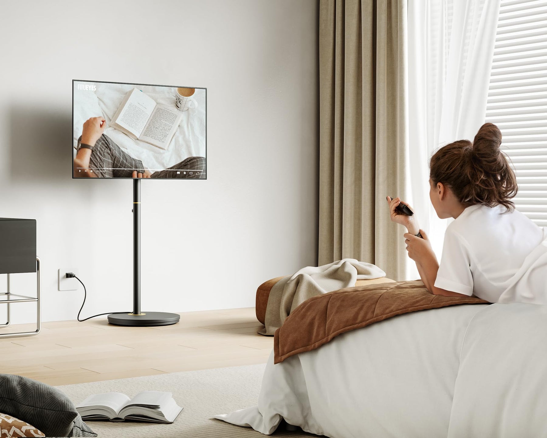 Small Rolling TV Stand for 24-48 Inch TVs - Black - Minimalist Portable Cart, Hidden Wheels, Max VESA 200x200