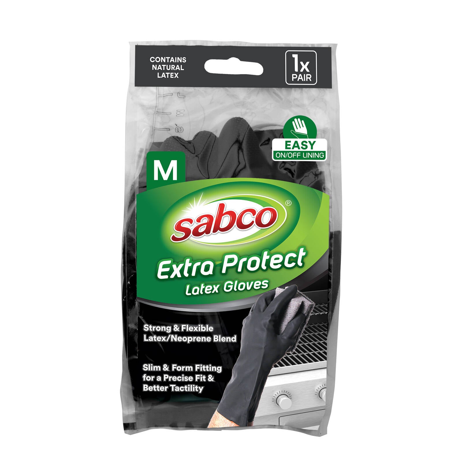 Sabco Extra Protection Latex Neoprene Gloves Medium 1 Pair Black