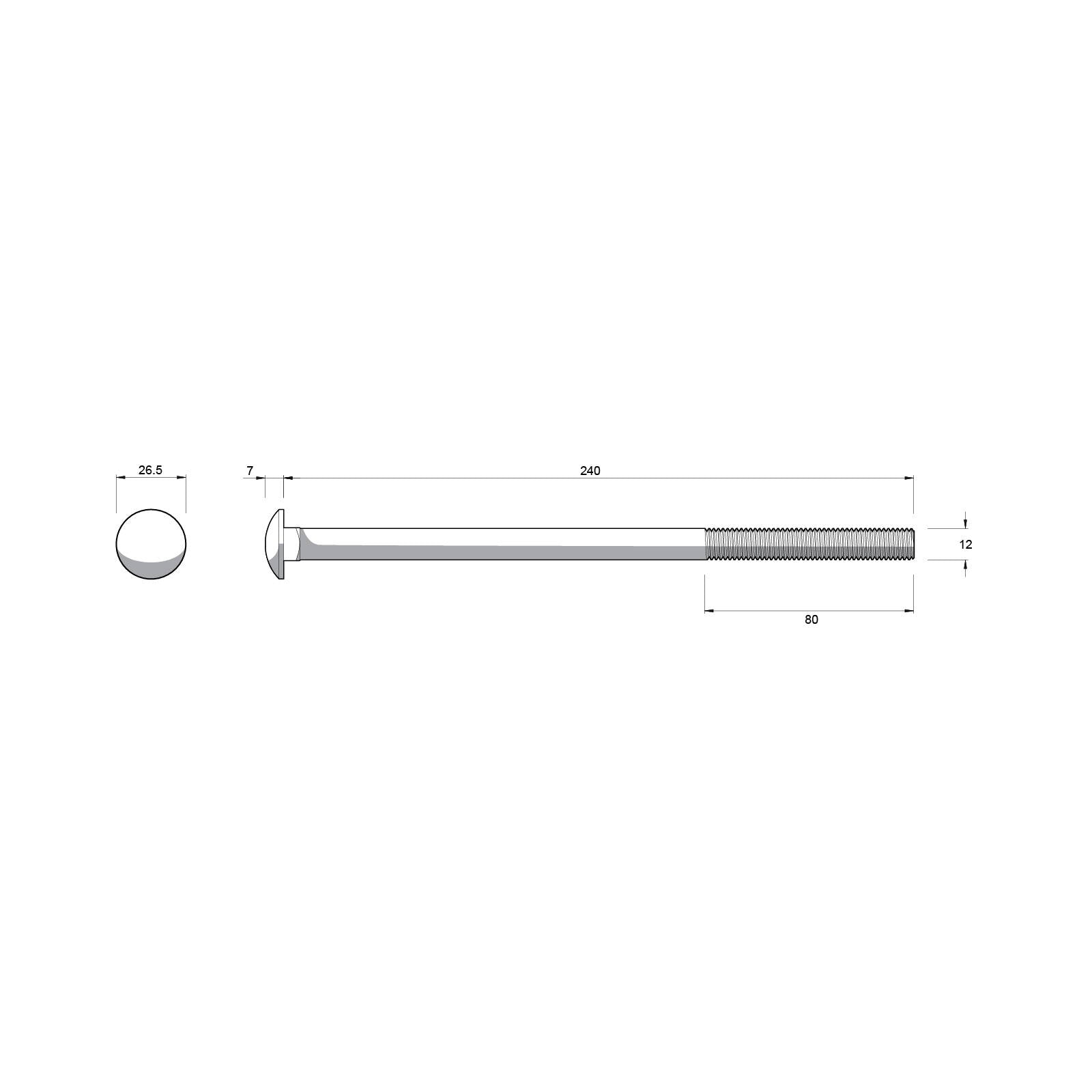 Zenith M12 x 240mm Hot Dip Galvanised Cup Head Bolt & Nut - 4.6 Grade Steel