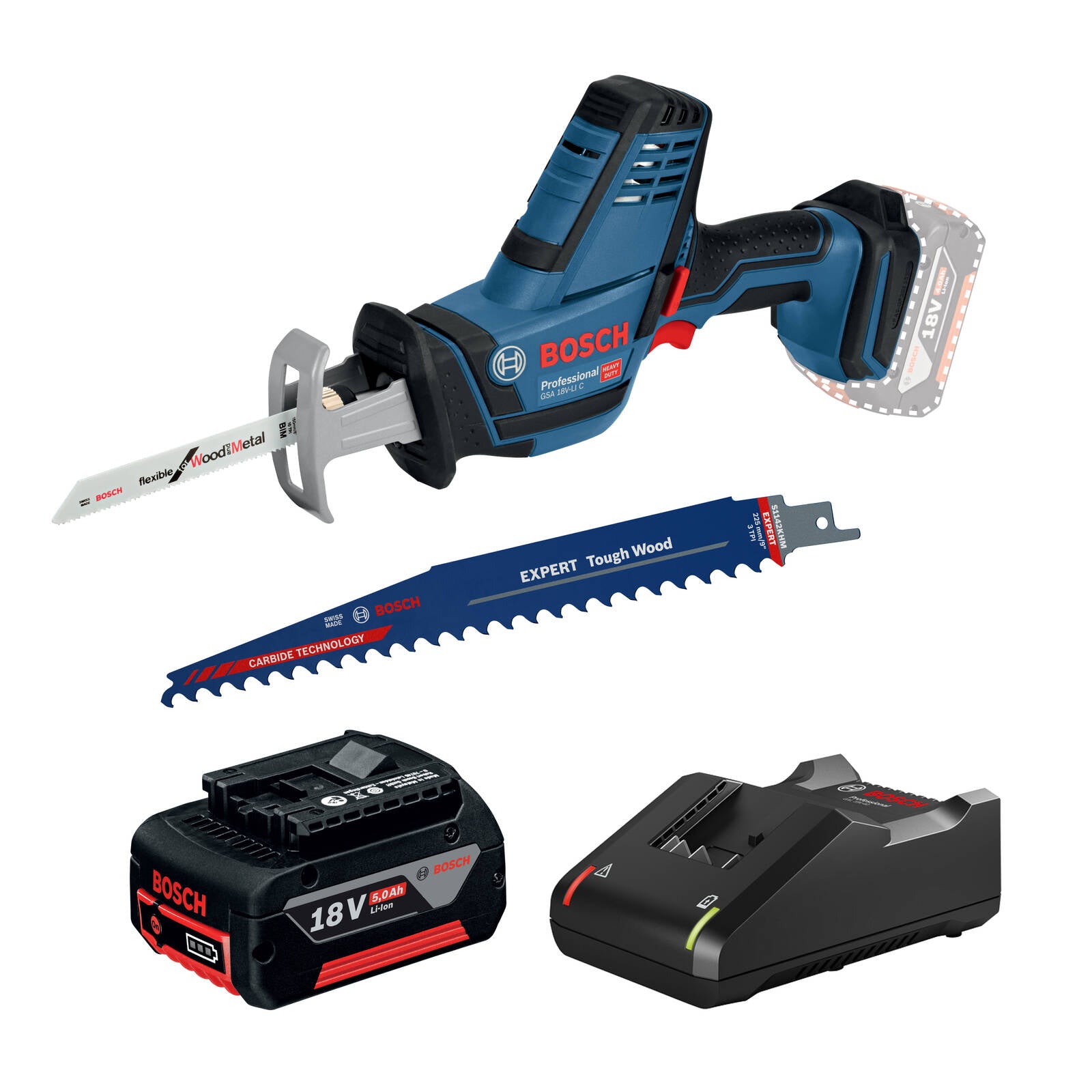 Bosch Professional 18V 5.0Ah Sabre Saw Kit GSA 18V-LI C
