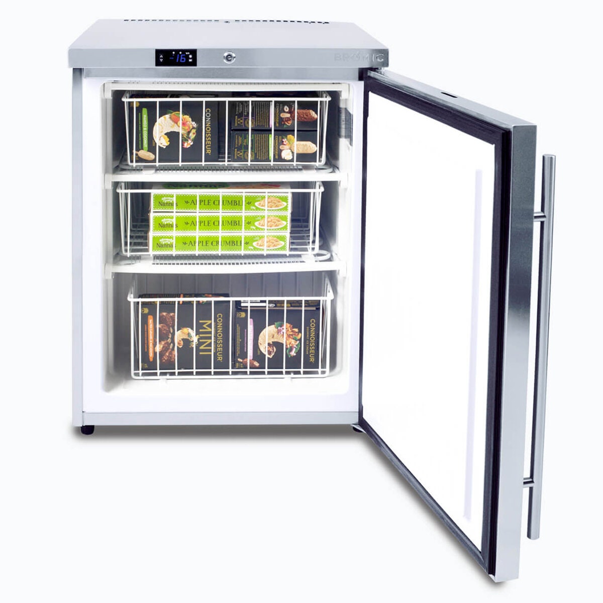 Bromic 115L underbench freezer - stainless steel, door lock, digital controller, 3 baskets - UBF0140SD-NR