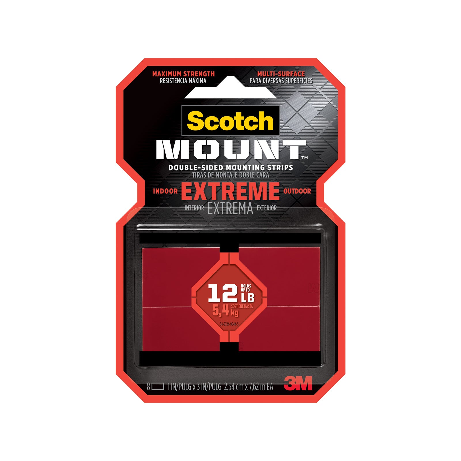 Scotch-Mount Extreme Double-Sided Mounting Strips, 2.54 x 7.62cm, Grey