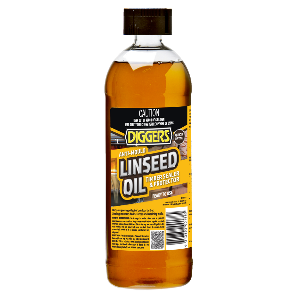 DIGGERS 1L Anti-Mould Linseed Timber Oil Golden Brown Outdoor Decking Protection