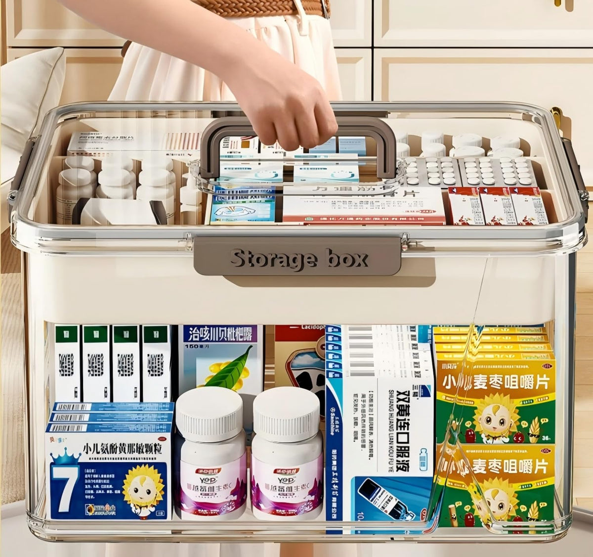 Extra-Large Medicine Storage Box - Double-Layer with Handles