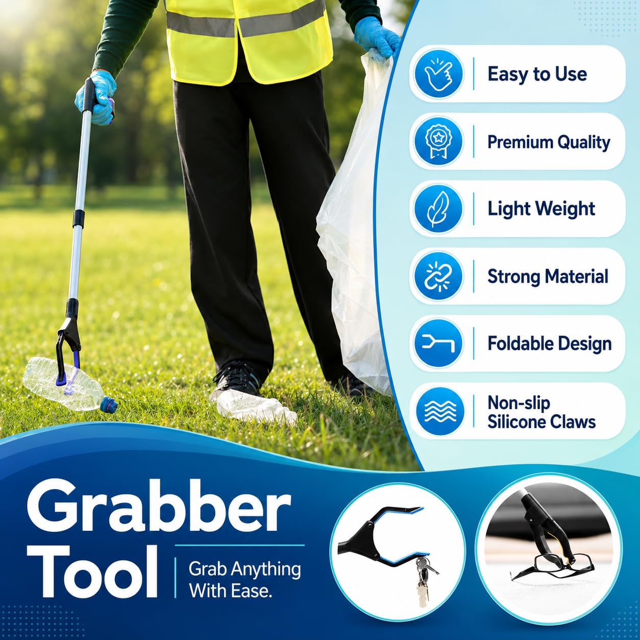 Foldable Grabber Reacher Tool 32" - 2 Pack