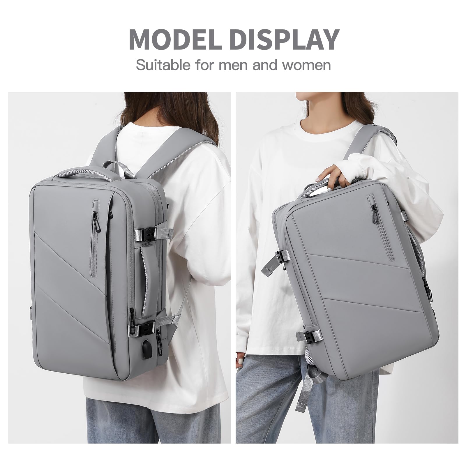 Travel Laptop Backpack 16" with USB Charging Port - Grey