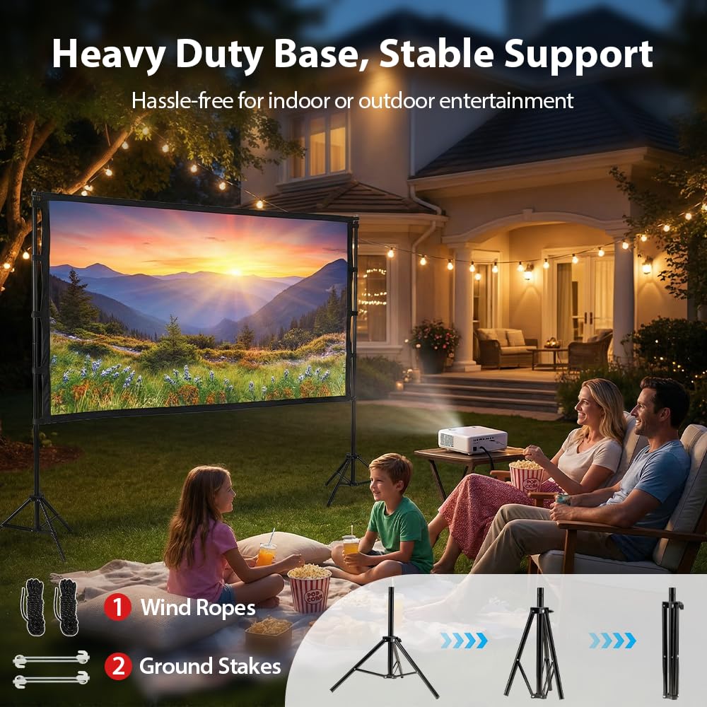 Outdoor Projector Screen with Stand 100 Inch - 235 x 198cm - 16:9, 1080P, 25mm Steel Frame, Carry Bag Included
