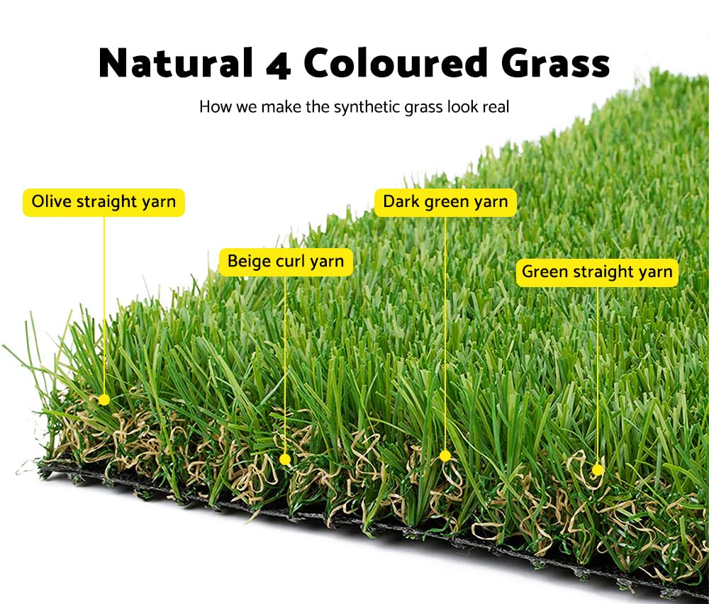 Artificial Grass Turf 2 x 5m - Four Tone 30mm Pile - 10sqm Synthetic Lawn, 14,700 Tuft Density, Slip Resistant Backing