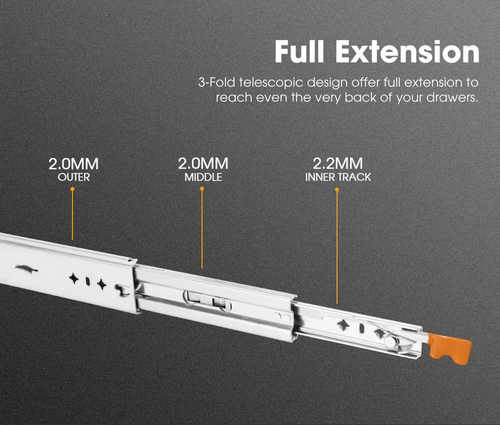 Heavy Duty Locking Drawer Slide - 850-1700mm - 125kg Load, Full Extension, Zinc Coated Steel, Lock In and Lock Out