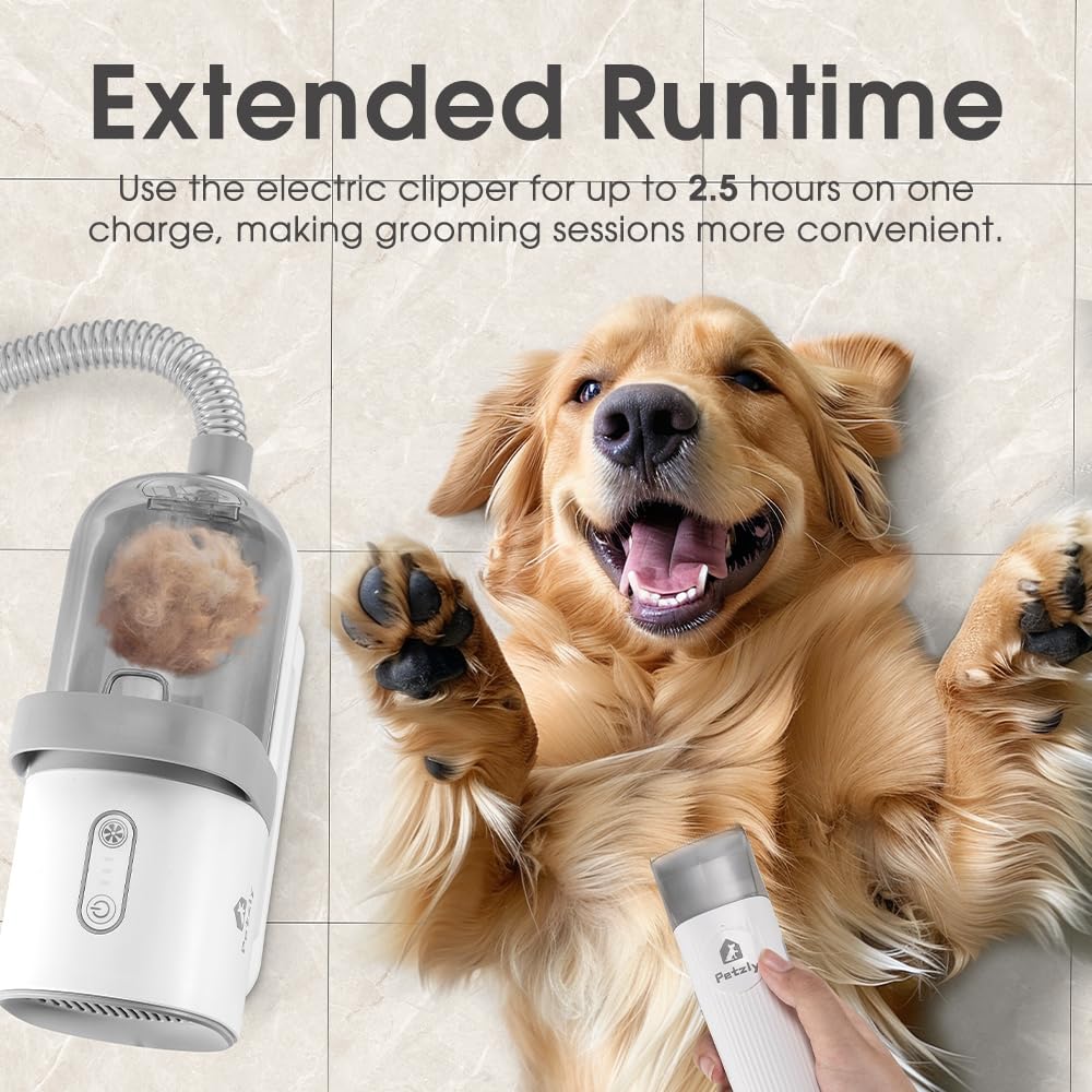 Dog Grooming Vacuum Kit 7 in 1 - White - 1.5L Dust Cup, 3 Suction Modes, 10kPa, Titanium Blades, Storage Tray