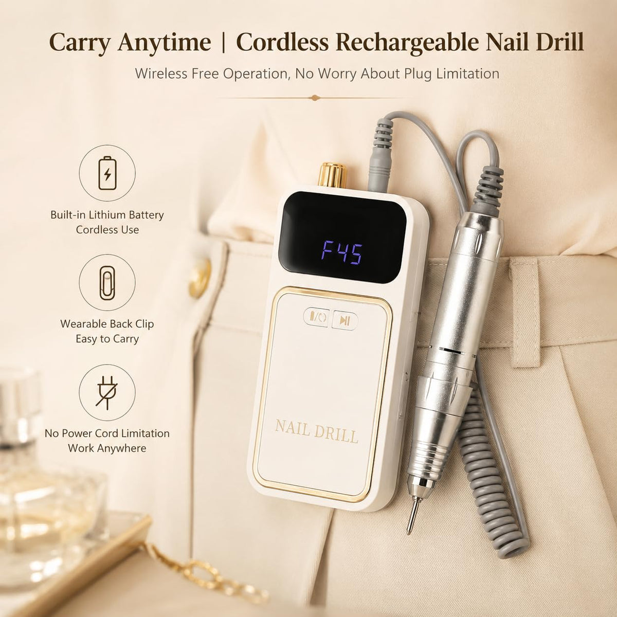 Portable Nail Drill 45,000 RPM - Manicure and Pedicure