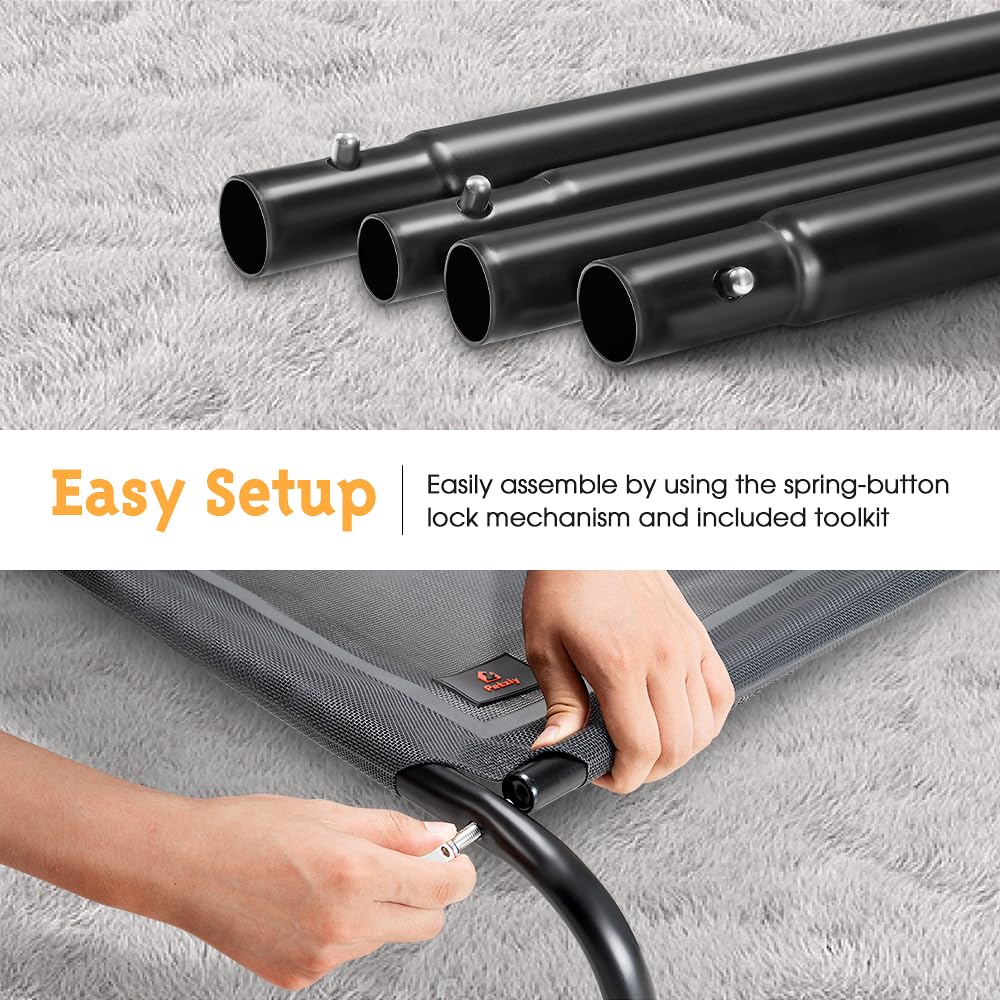 Cooling Elevated Dog Bed - Grey, Large 107 x 80 x 20cm - Breathable Textilene Mesh, Washable, Holds 60kg