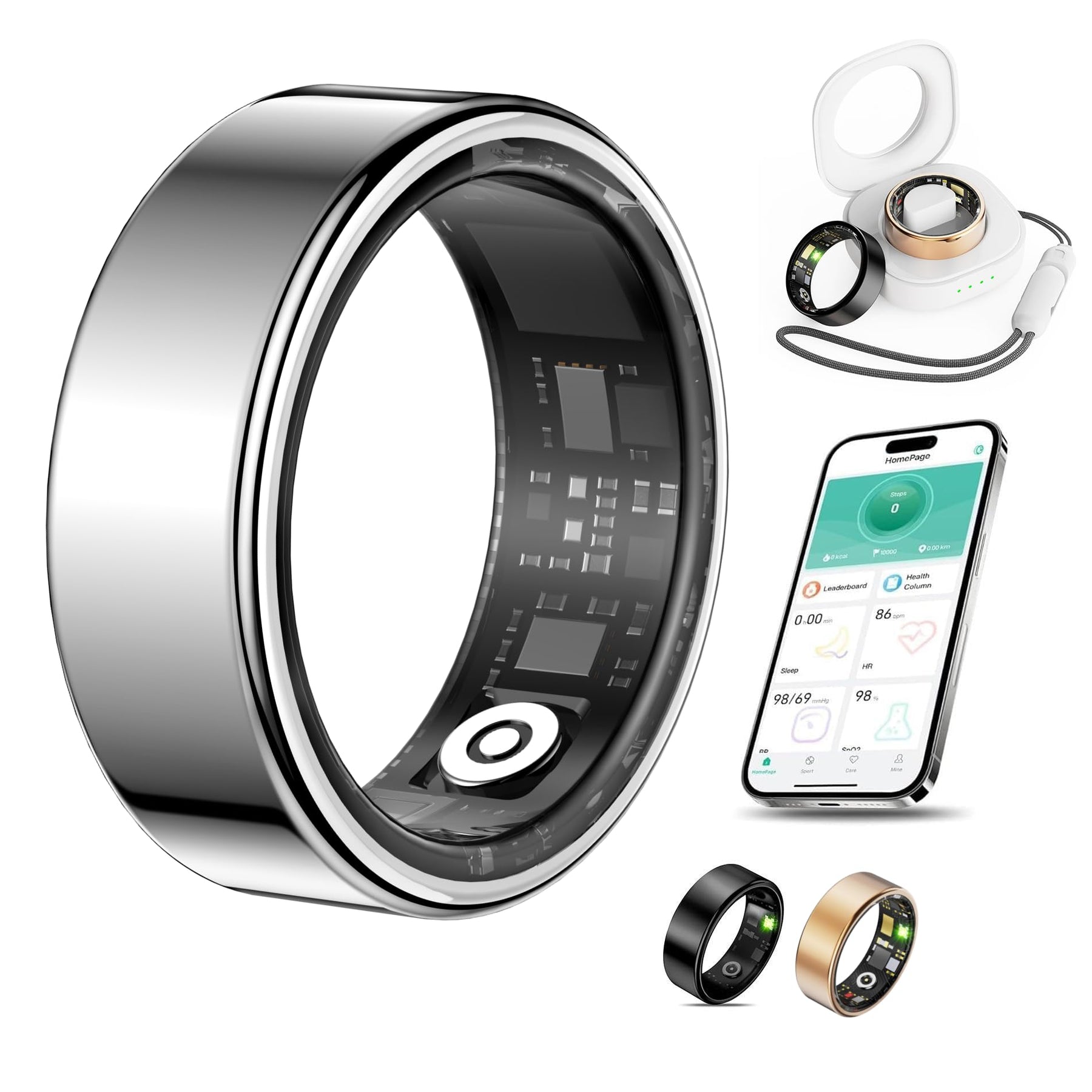 Smart Health Ring - Waterproof Tracker, No Subscription