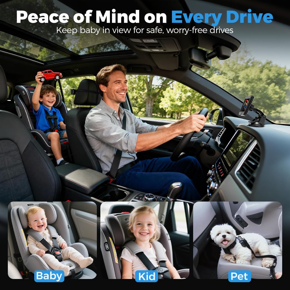 Baby Car Mirror Camera - 4.3in 1080P HD - Infrared Night Vision, 150 Degree Wide Angle, 360 Rotation