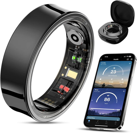 Smart Ring Fitness Tracker - Waterproof, Black, Size 8