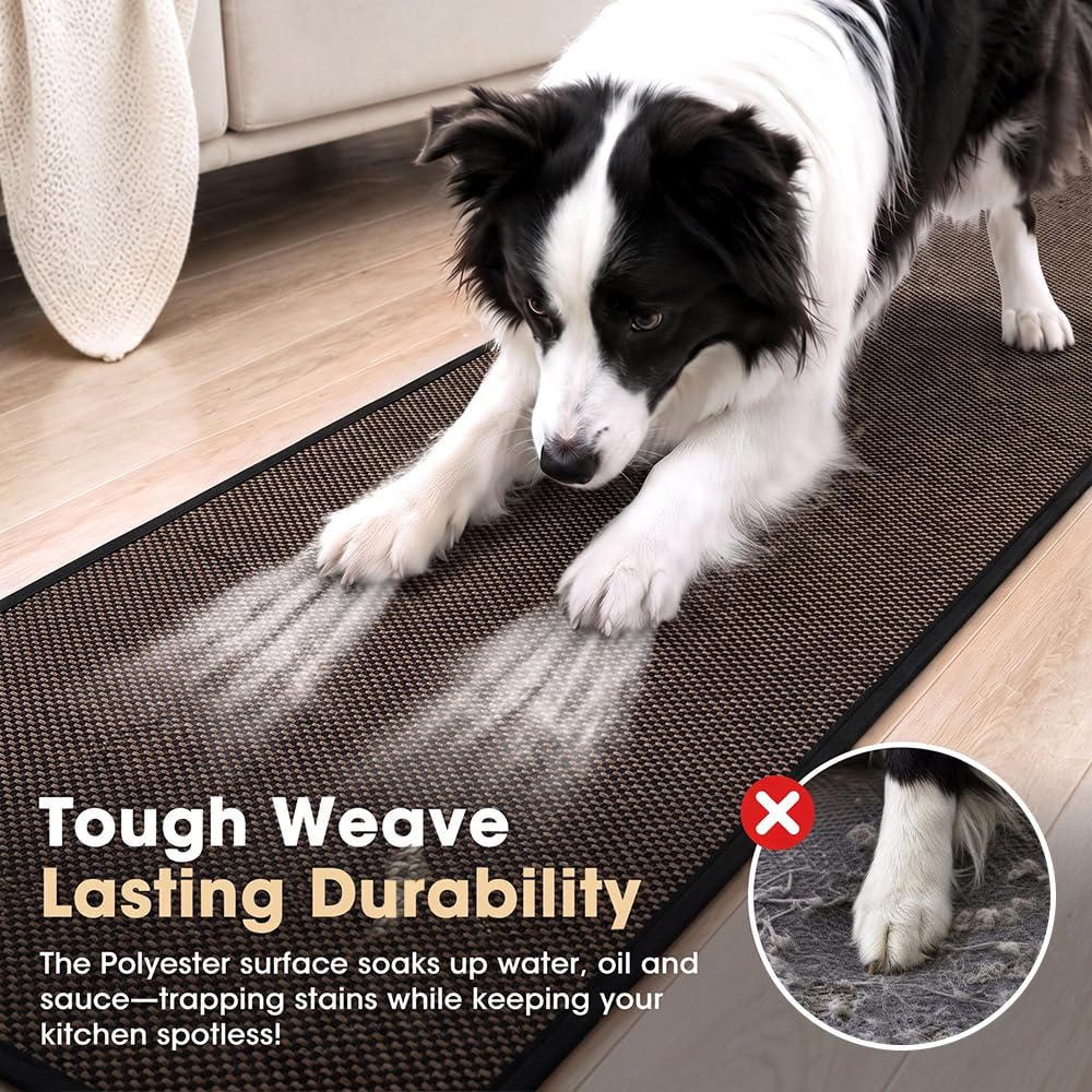 Kitchen Rug and Mat Set 2 Piece - Black - 45 x 150cm and 45 x 75cm, Anti Slip Backing, 3.4mm Thick, Washable