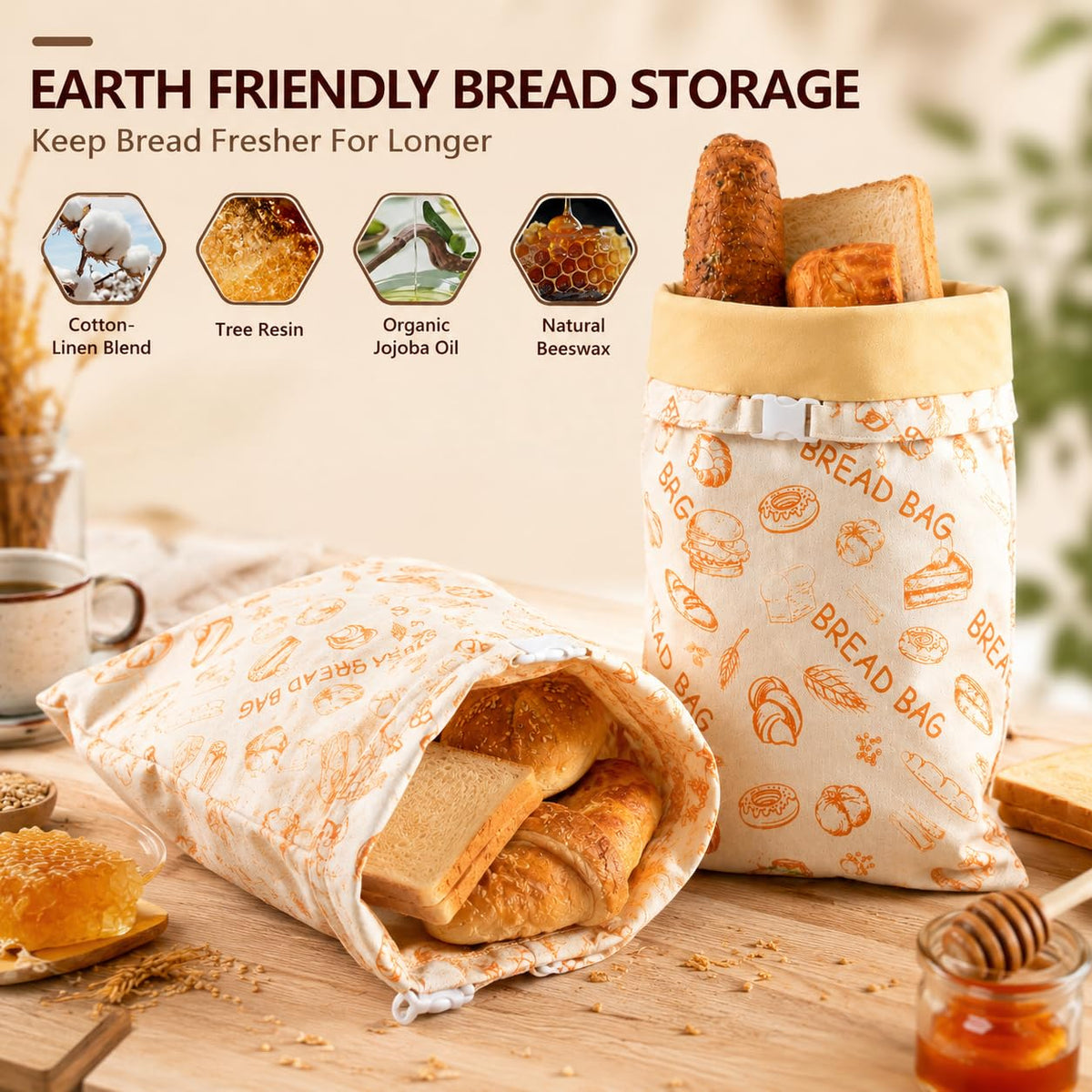 Beeswax Linen Bread Bag - Reusable, Freezer Friendly