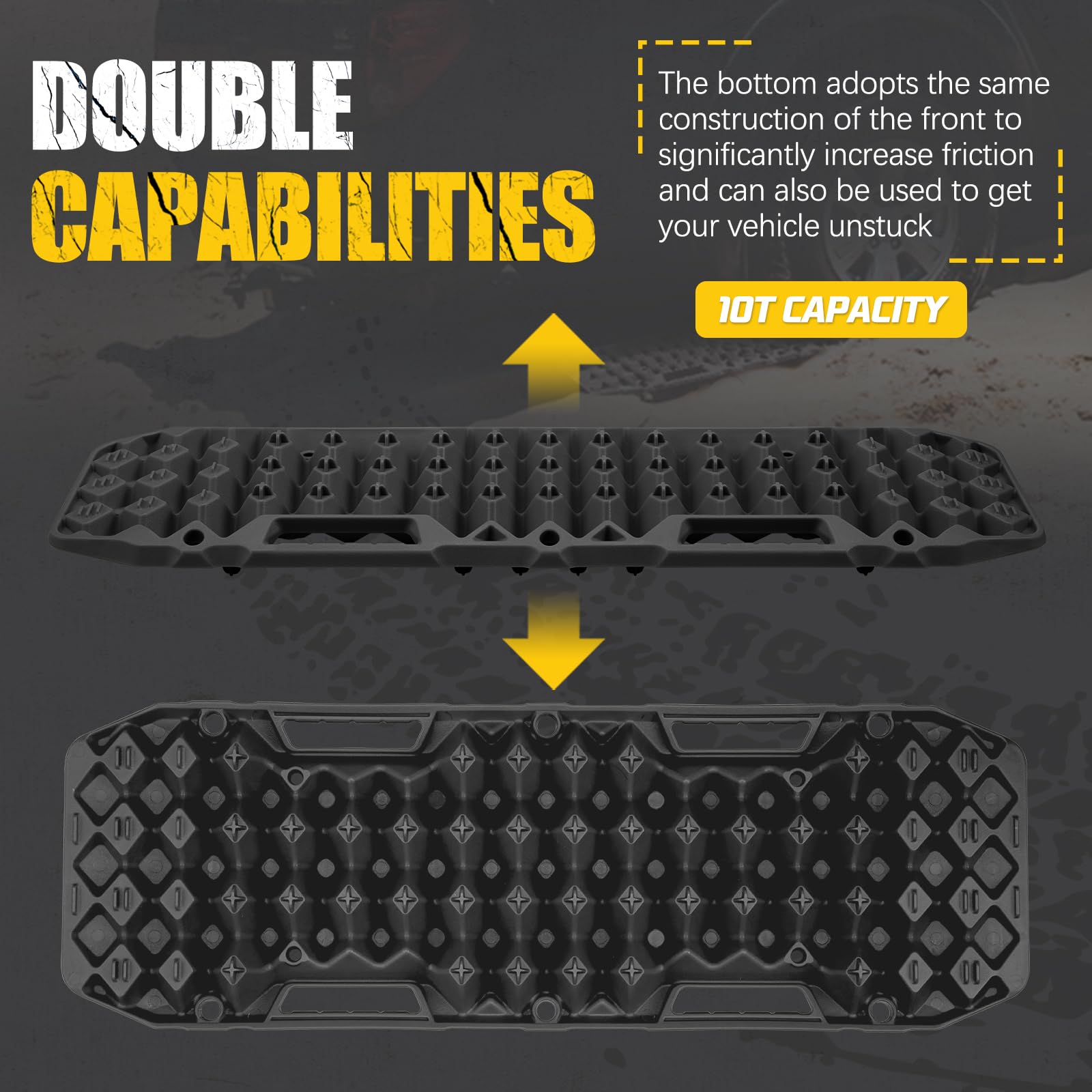 Recovery Traction Boards Pair - 92 x 31.5 x 7.5cm - 10 Tonne Rating, Double Sided Diamond Tread, Bends 120 Degrees