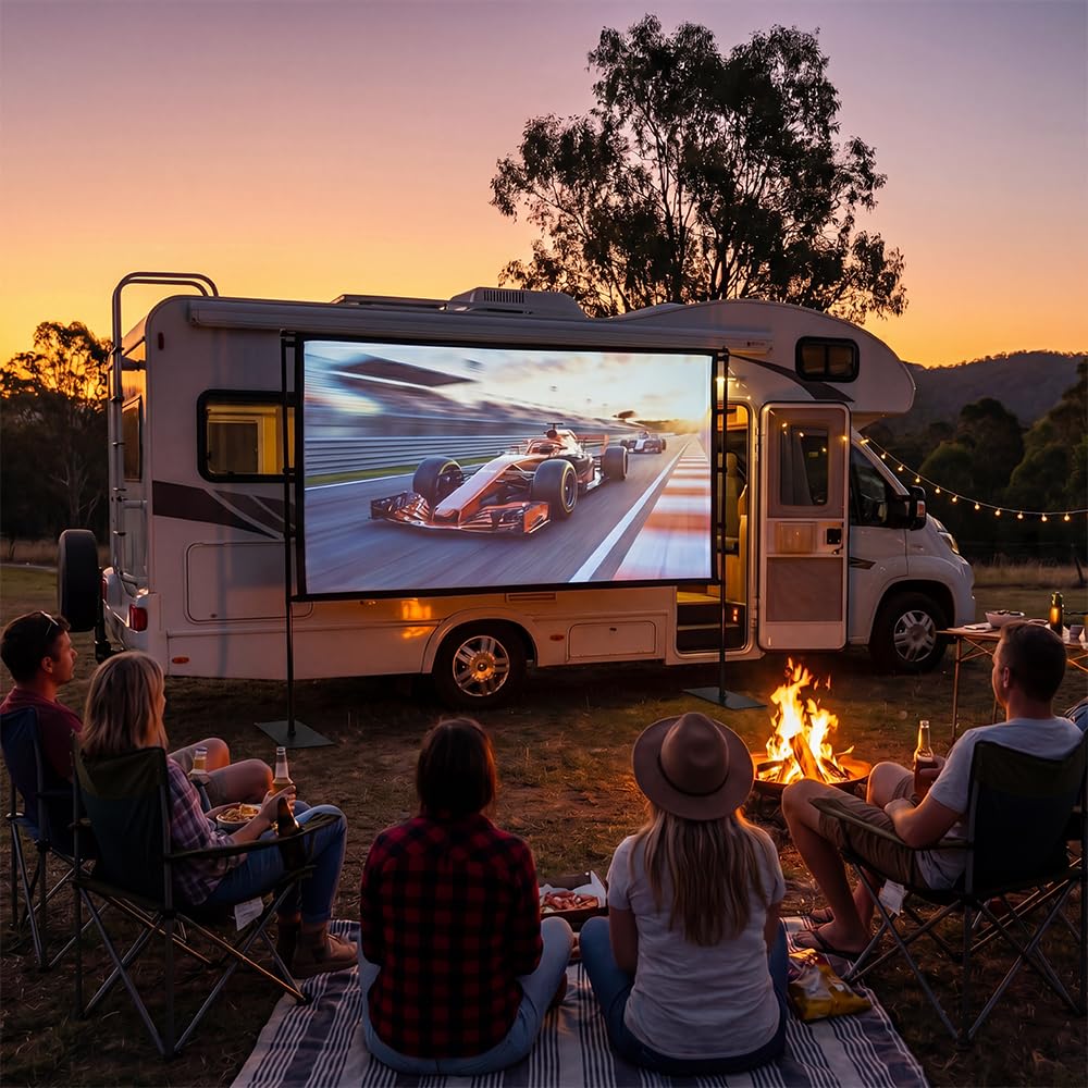 Projector Screen with Stand 100 Inch - 235 x 195cm - 16:9, 1080P, Polyester Fabric, 25mm Steel Frame, Carry Bag