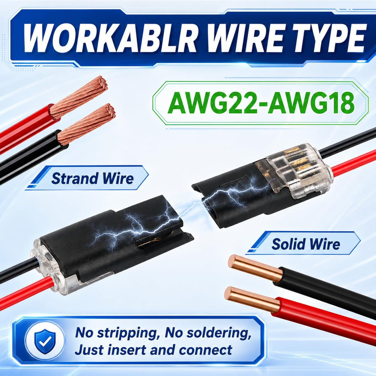 Quick-Connect Wire Connectors 18-22 AWG - 100 Pack
